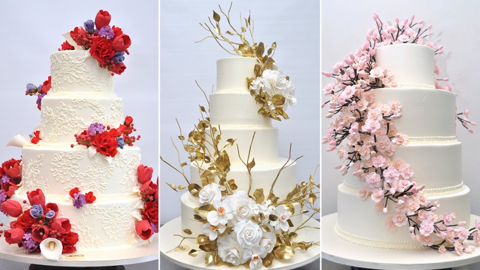 Торт на свадьбу двухъярусный с мелкими цветочками