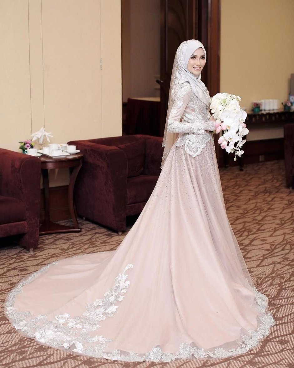 Мусульманские платья Свадебные с хиджабом пышные