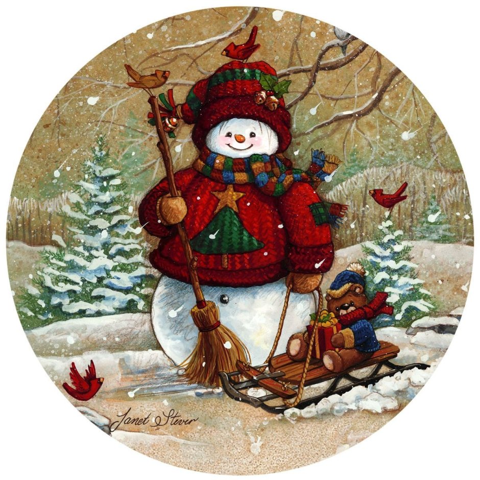 Новогодние открытки со снеговиком