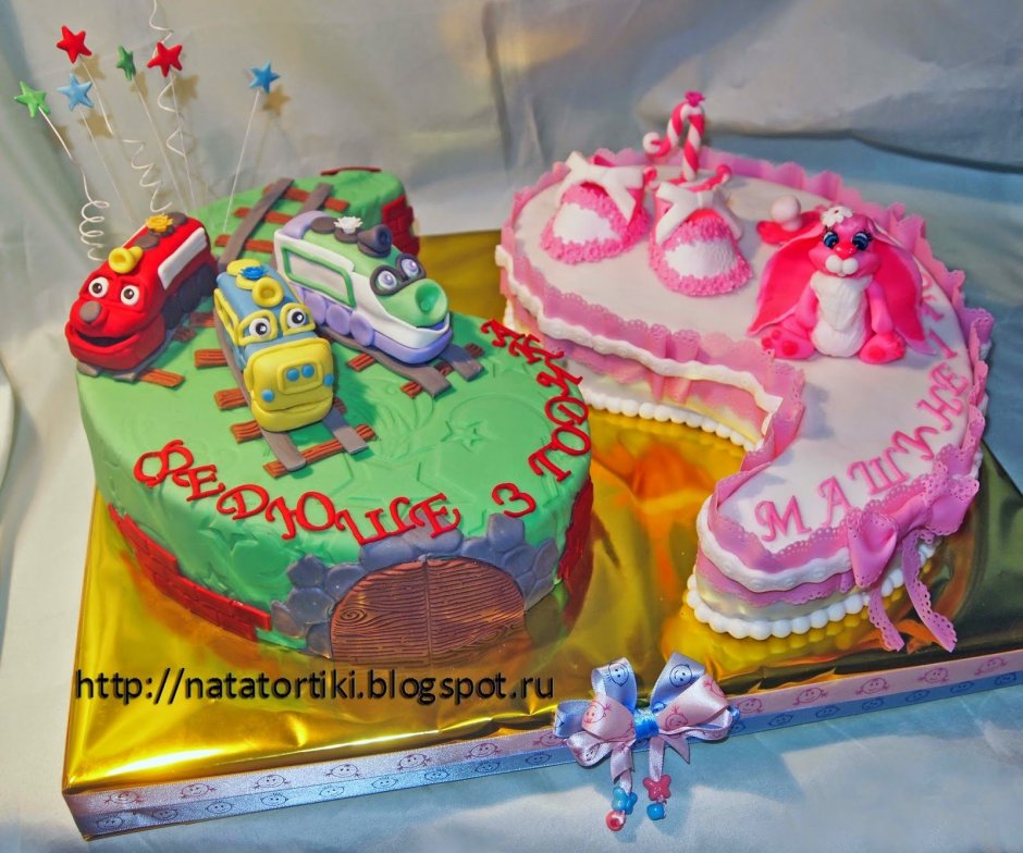 Двойной торт для мальчика и девочки на день рождения