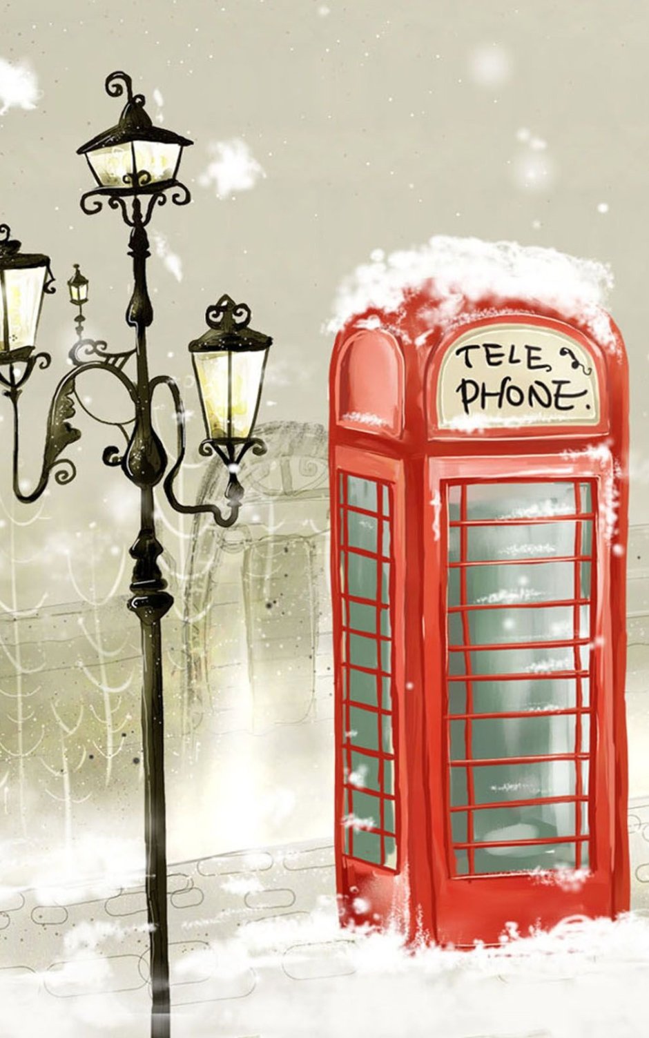 Лондонская телефонная будка зимой