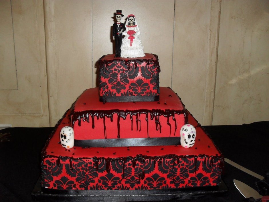 Черно красный свадебный торт