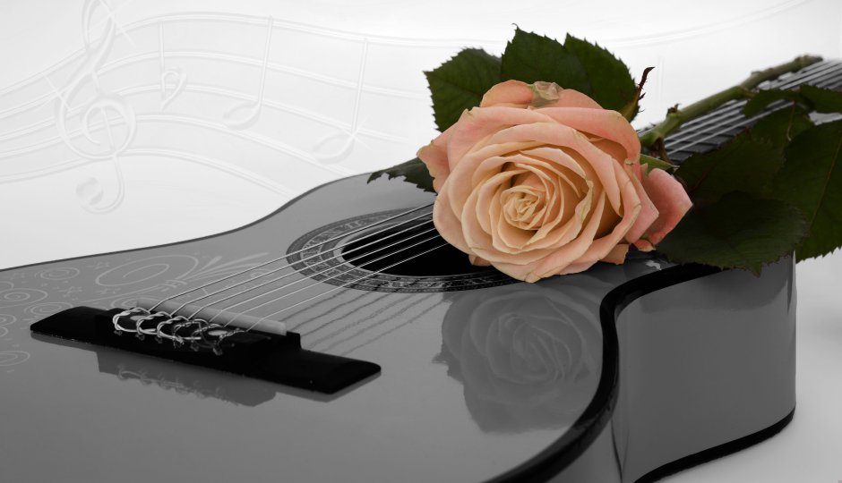 Открытка гитара с цветами