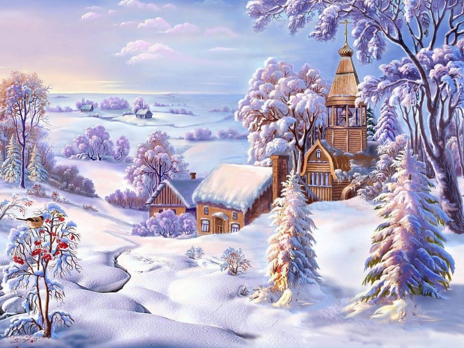 Зимний новогодний пейзаж