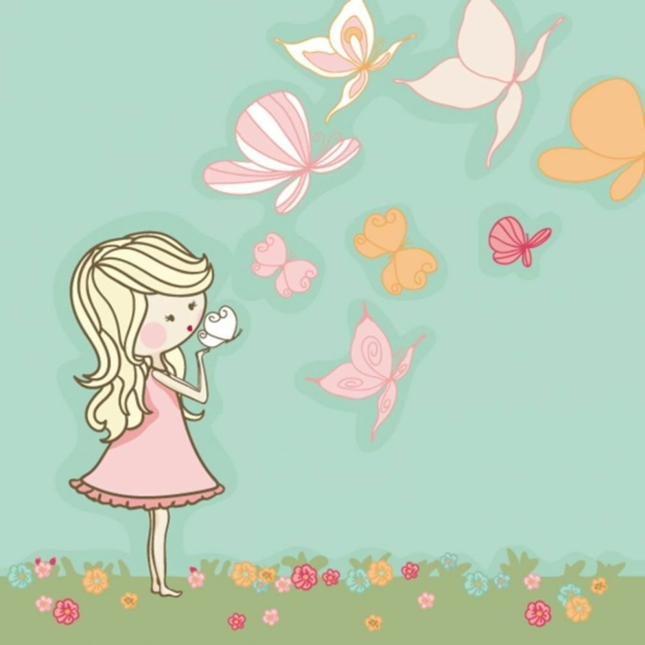 Девочка с бабочками рисунок