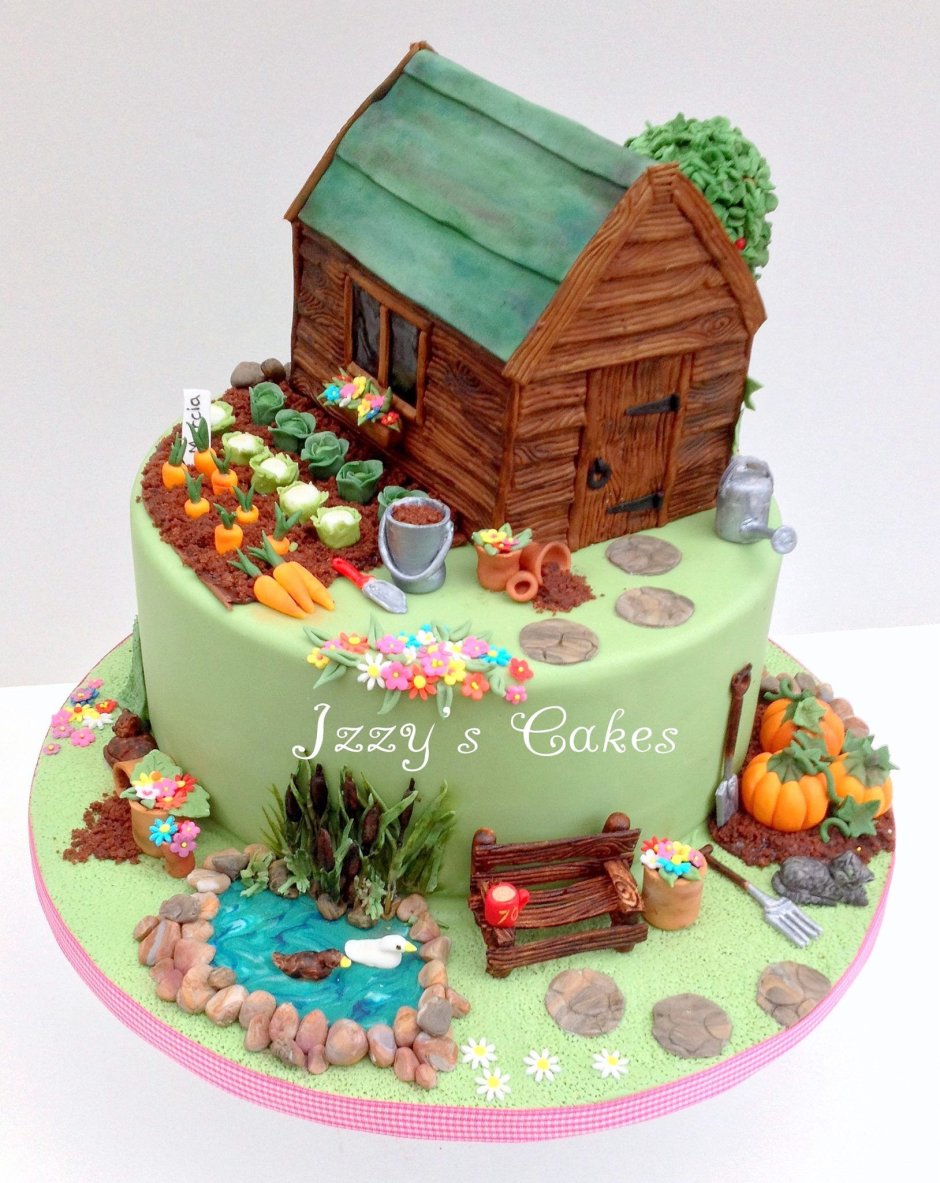 Торт с домиком и огородом