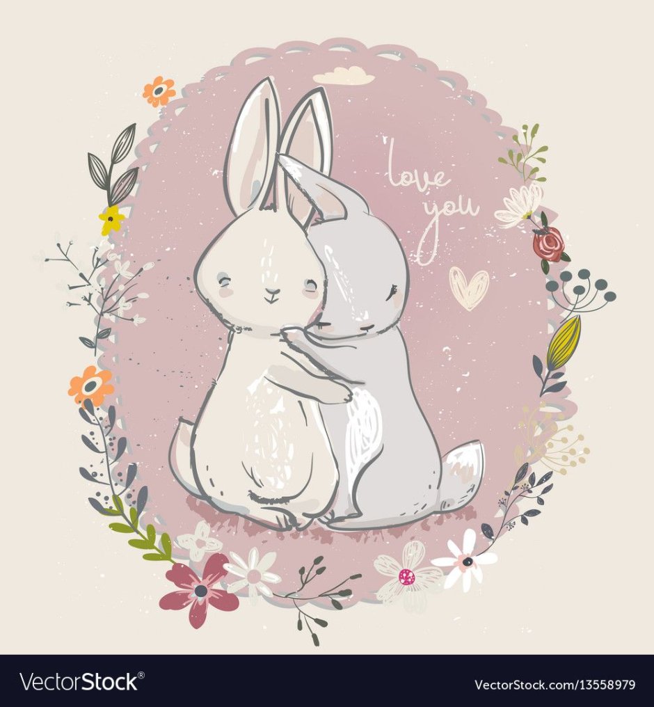 Милые влюбленные кролики арт