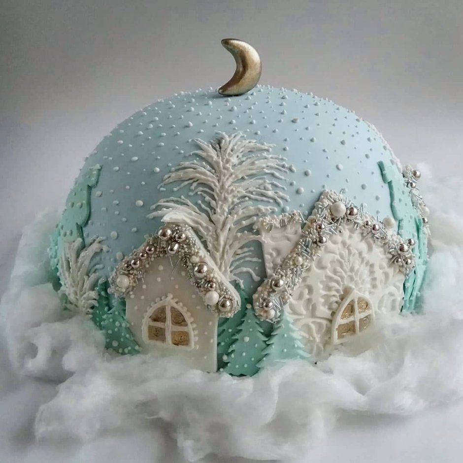 Оформление торта деревенский дом зимой с пейзажем