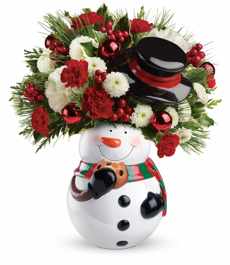 Снеговик с цветами