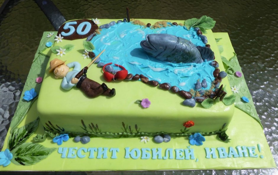 Прямоугольный торт для рыбака