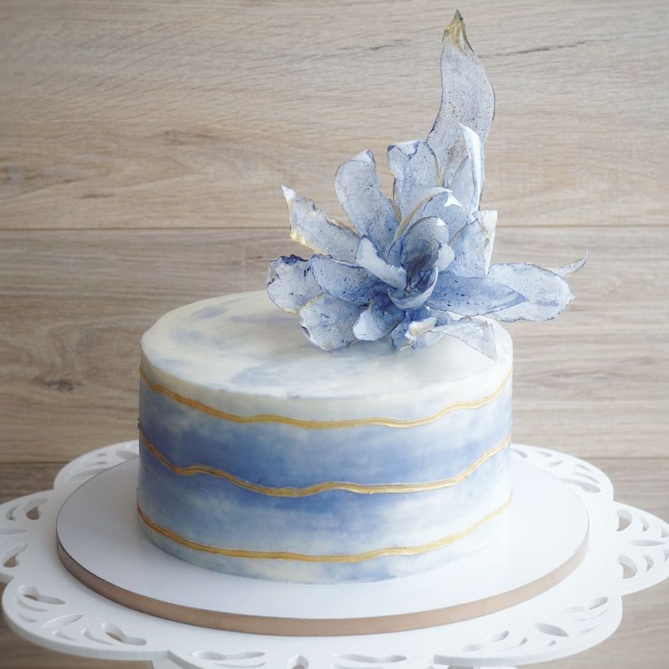 Свадебный торт голубой одноярусный