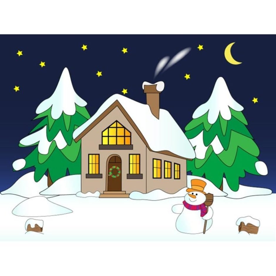 Зимние новогодние домики со снеговиками