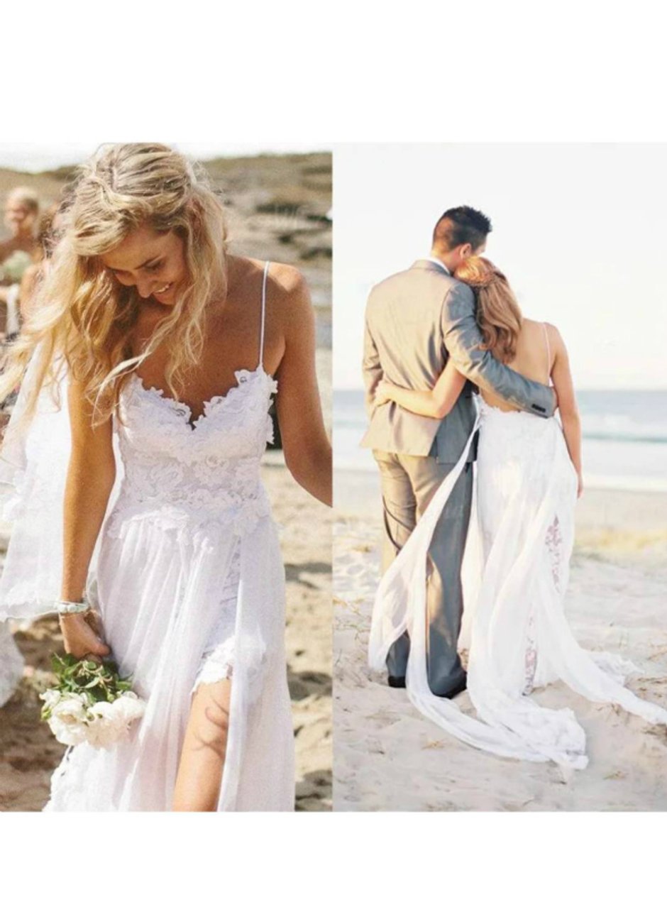 Пляжное венчальное платье в стиле на бретелях бохо