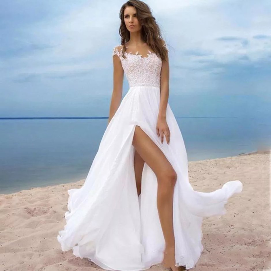 Пляжное свадебное платье в пол