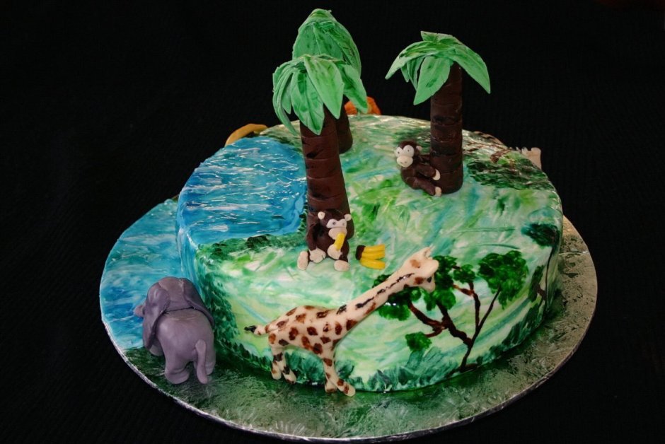 Торт джунгли кремовый с озером