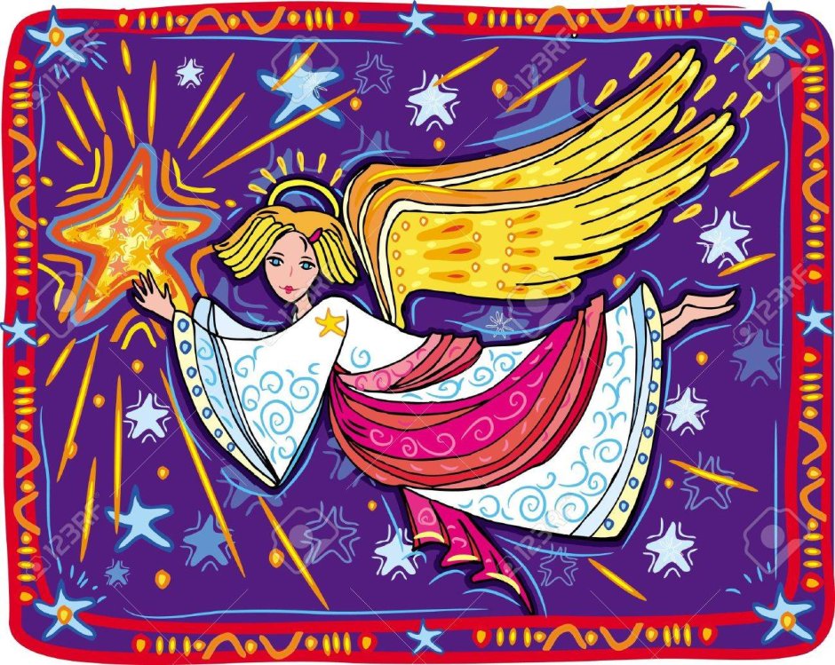 Рисунок Рождественский ангел и Вифлеемская звезда