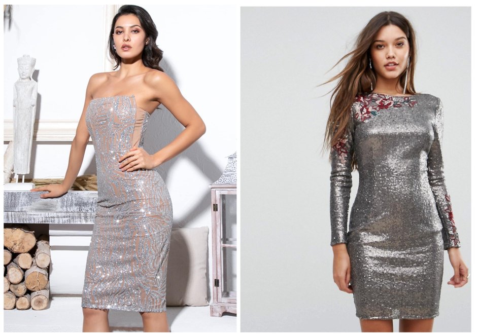 Новогоднее серебряное платье