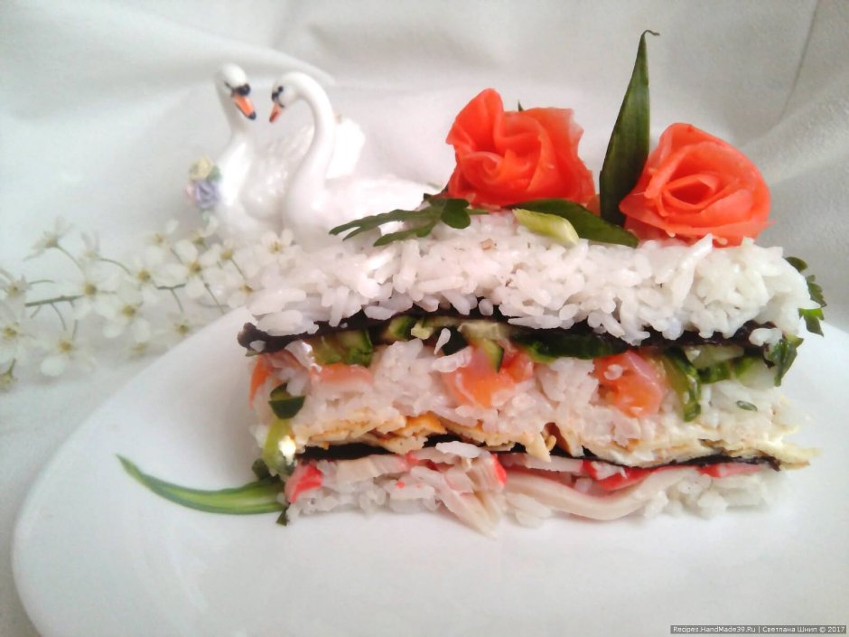 Торт суши слоями с красной рыбой пошаговый рецепт с фото