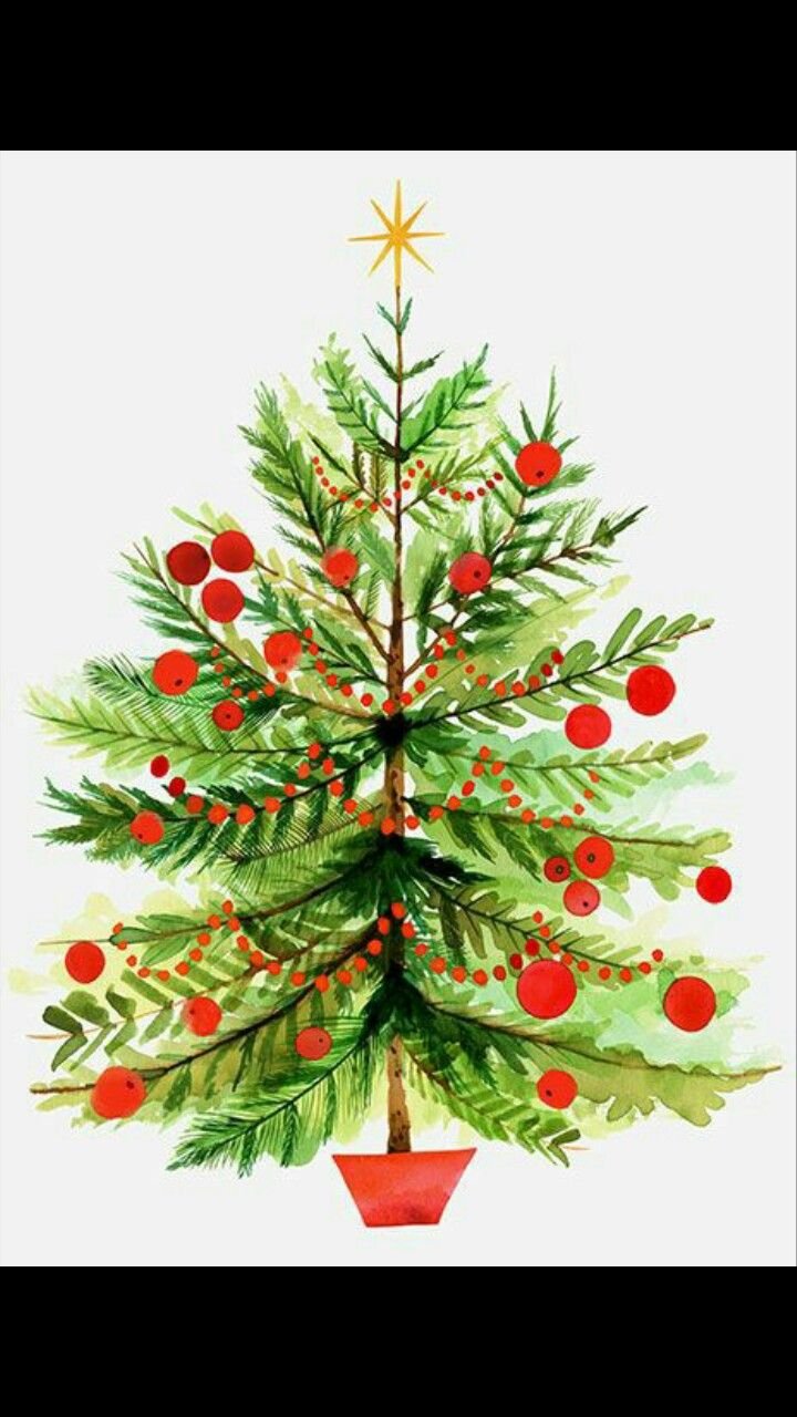 Новогодняя елка иллюстрация акварель