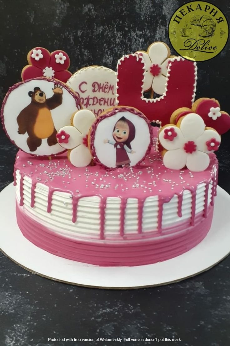 Тортик Маша и медведь розовый