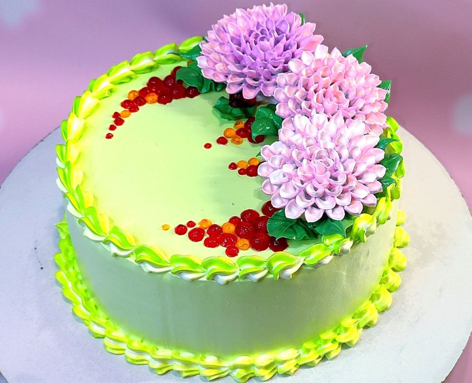 Торт с цветочками из крема