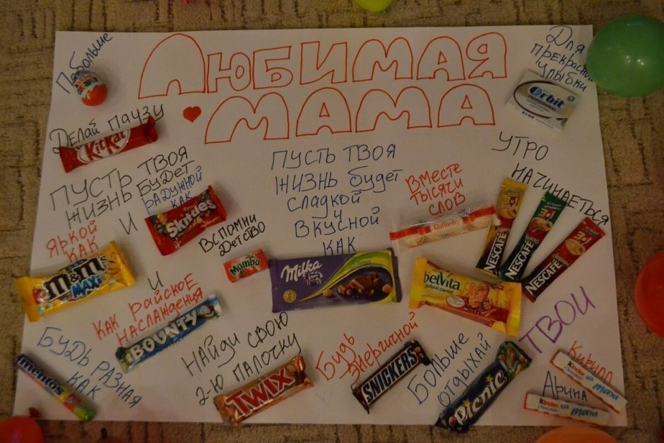 Плакат со сладостями на день рождения маме