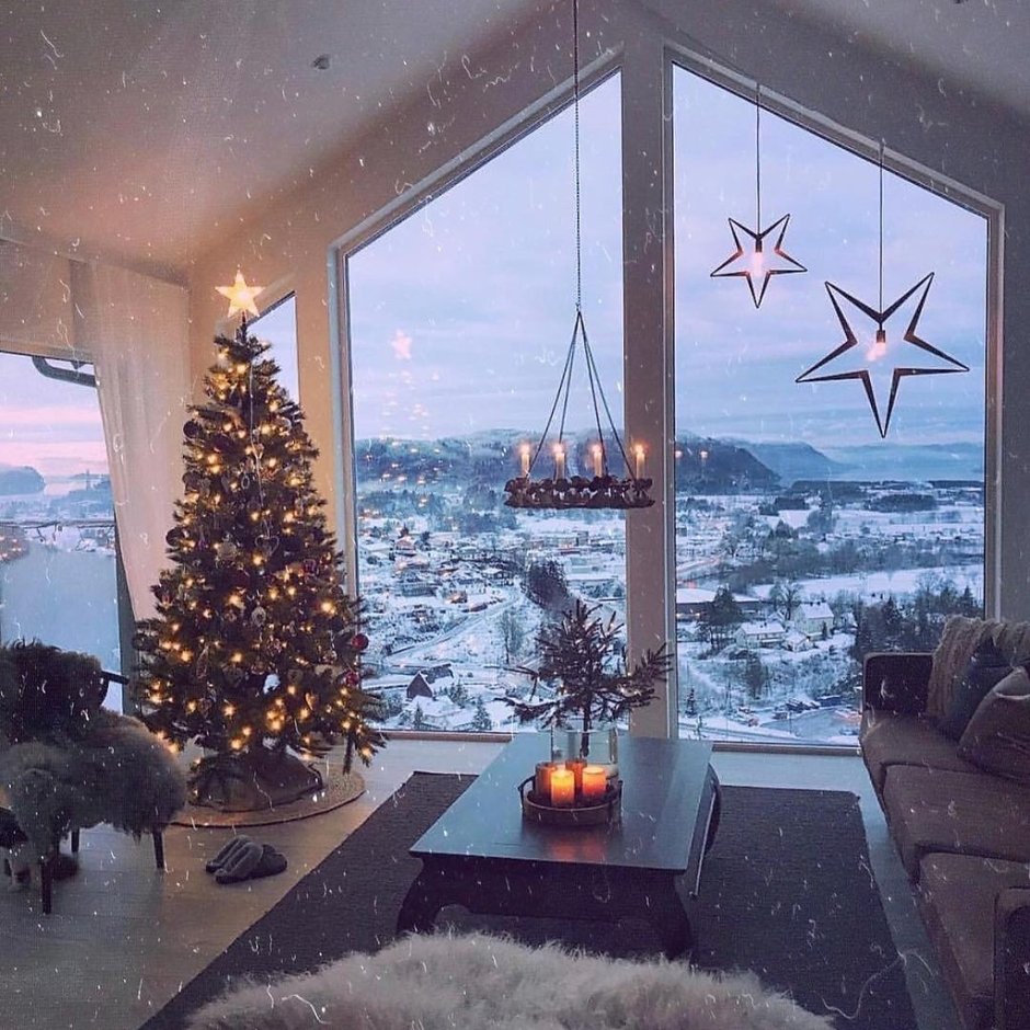 Уютный интерьер окно новый год