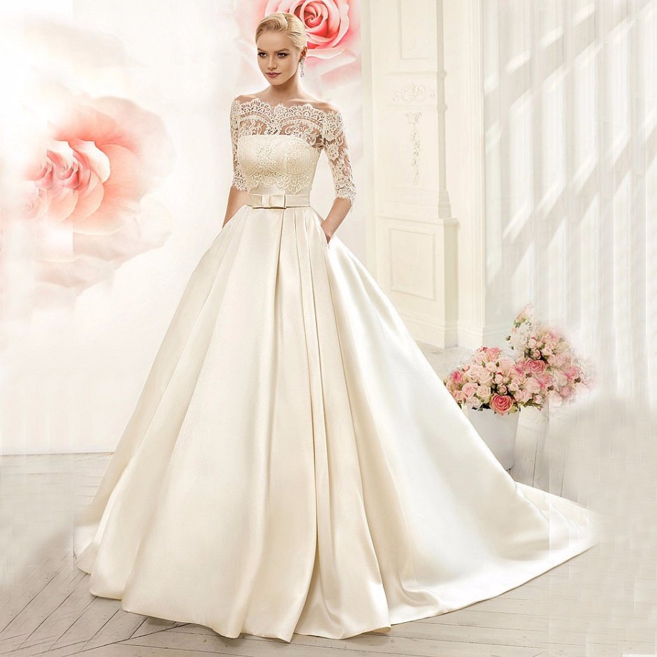 Свадебное платье атласное айвори