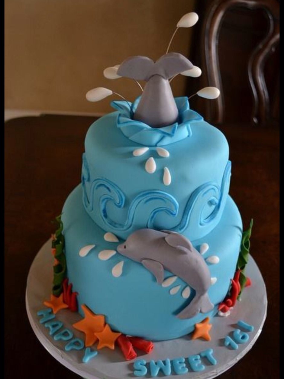 Торт для мальчика 3 с дельфинами