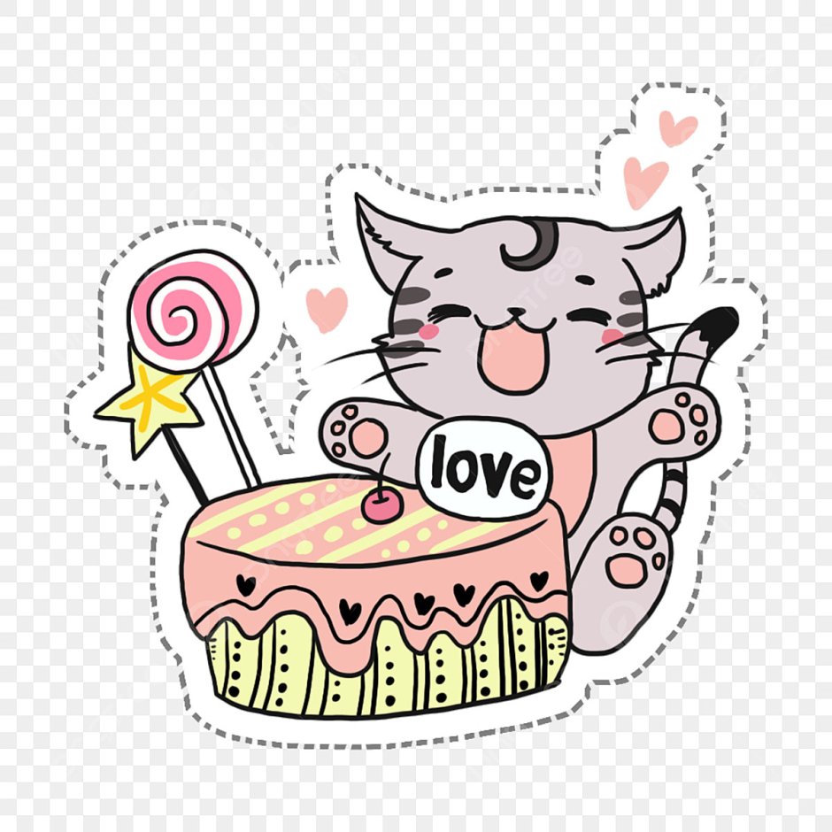 Котик с тортиком рисунок