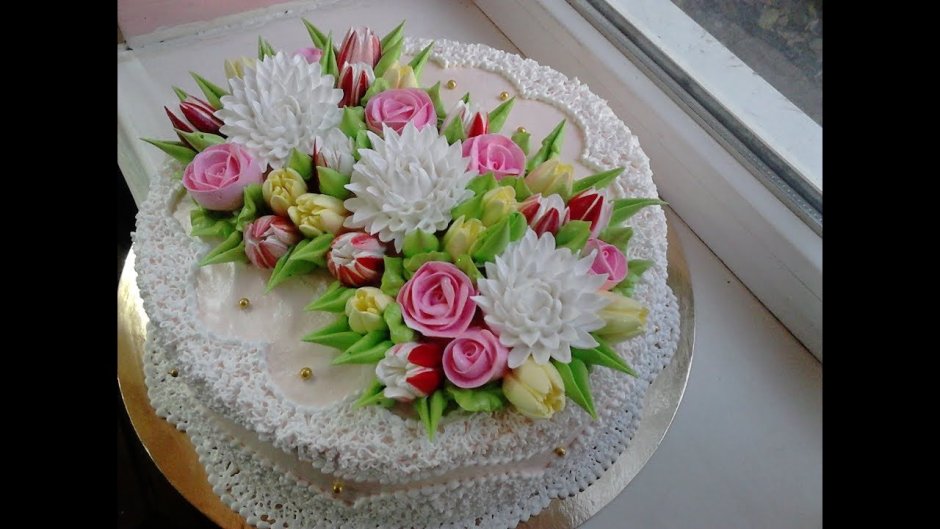 Кремовое украшение торта хризантемы