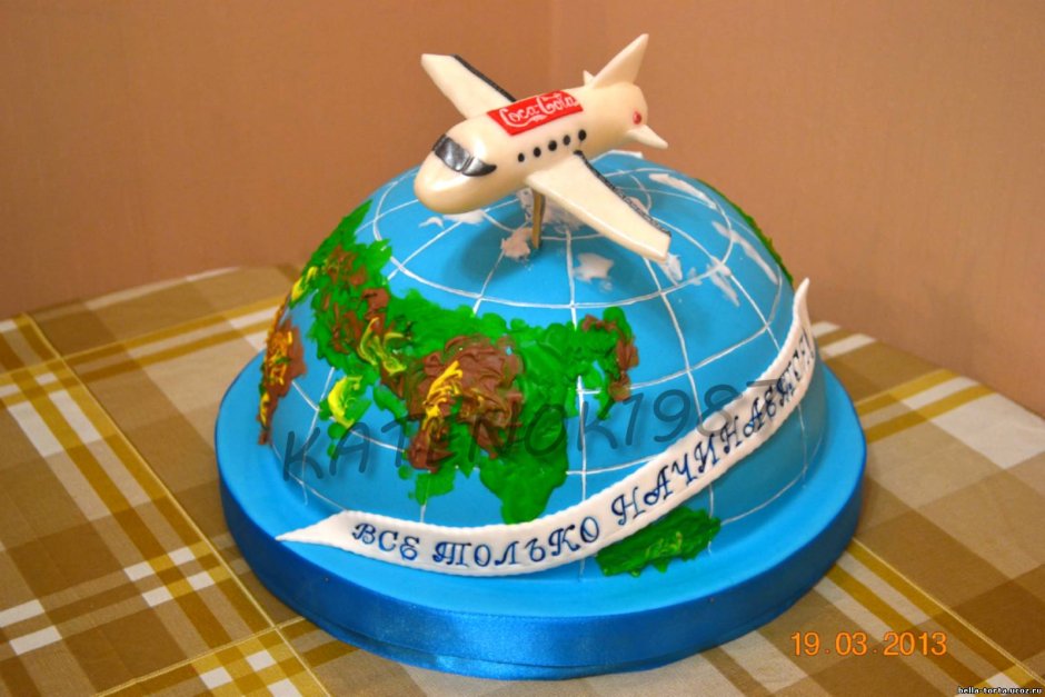 Торт для мальчика Глобус с самолетом