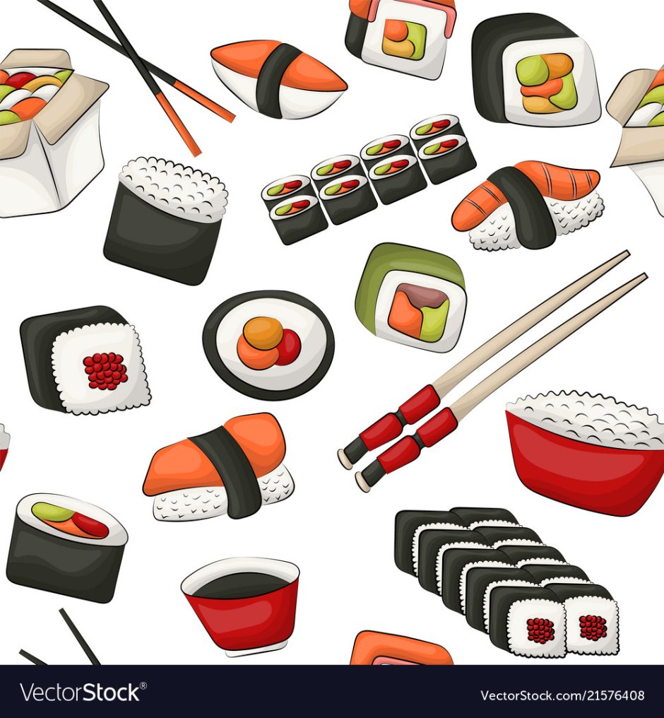 Нарисованные роллы и суши