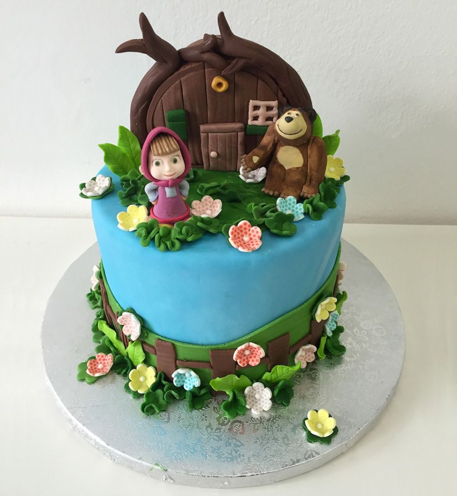 Маша и медведь в голубом оттенке торт