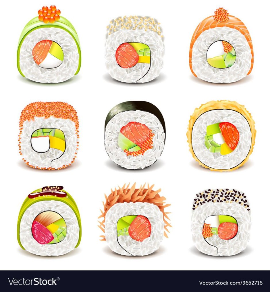 Иконки суши роллы