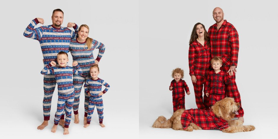 Новогодние пижамы в клетку для всей семьи