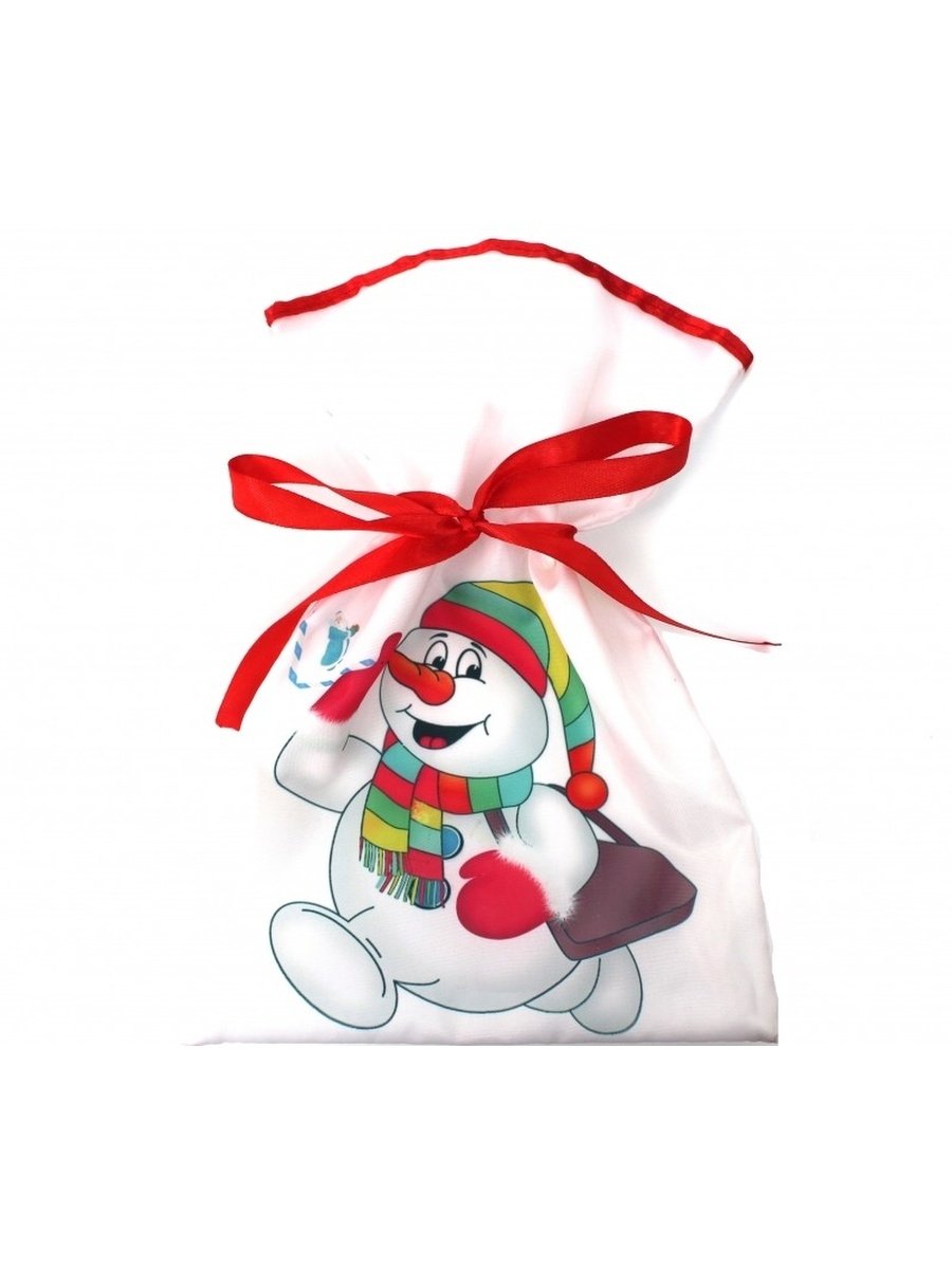 Снеговик на новогоднем мешке для подарков