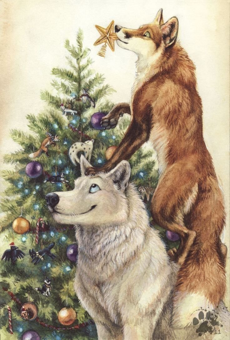 Новогодняя открытка с волком