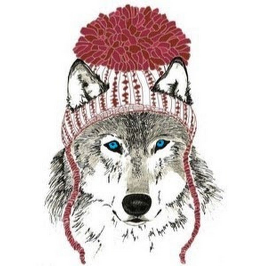 Волк в новогодней шапке арт