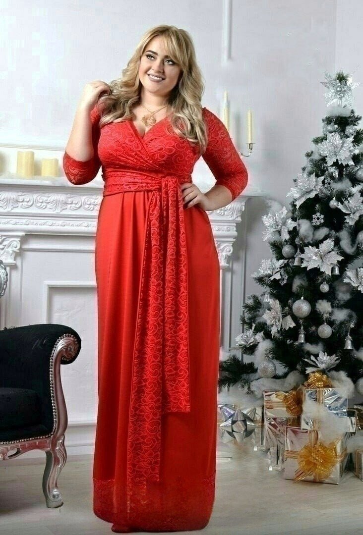 Красное длинное платье большого размера