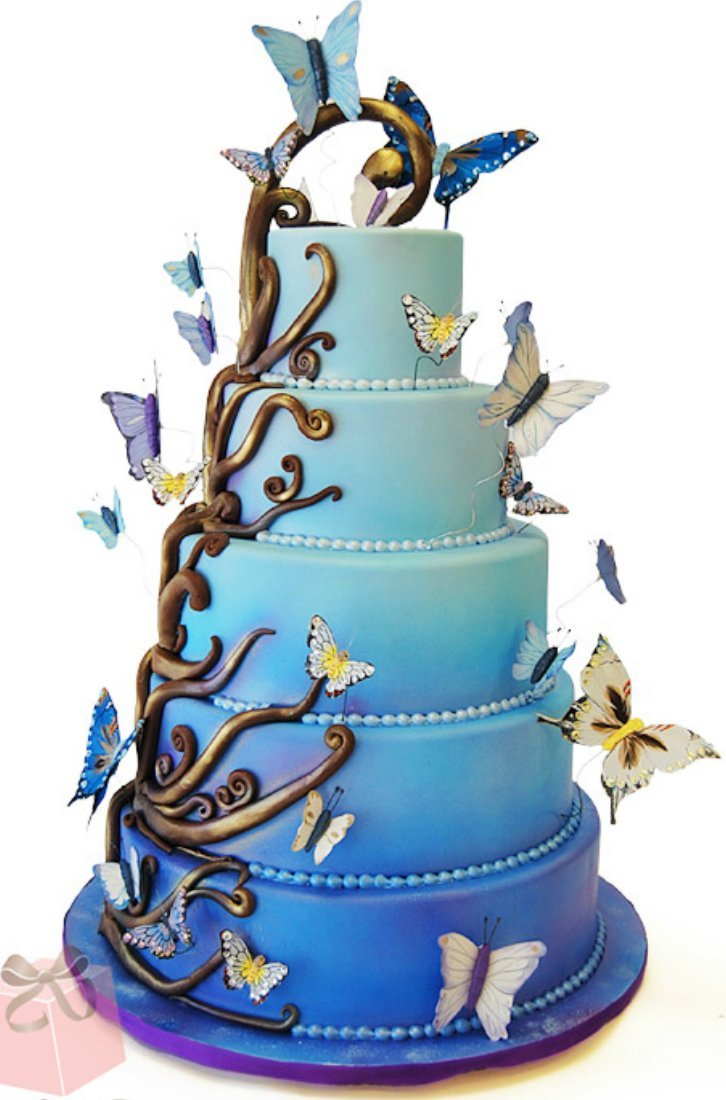 Торт с синими бабочками