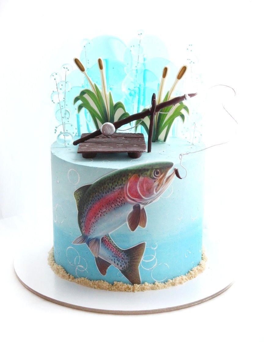 Торт аквариум с рыбаком