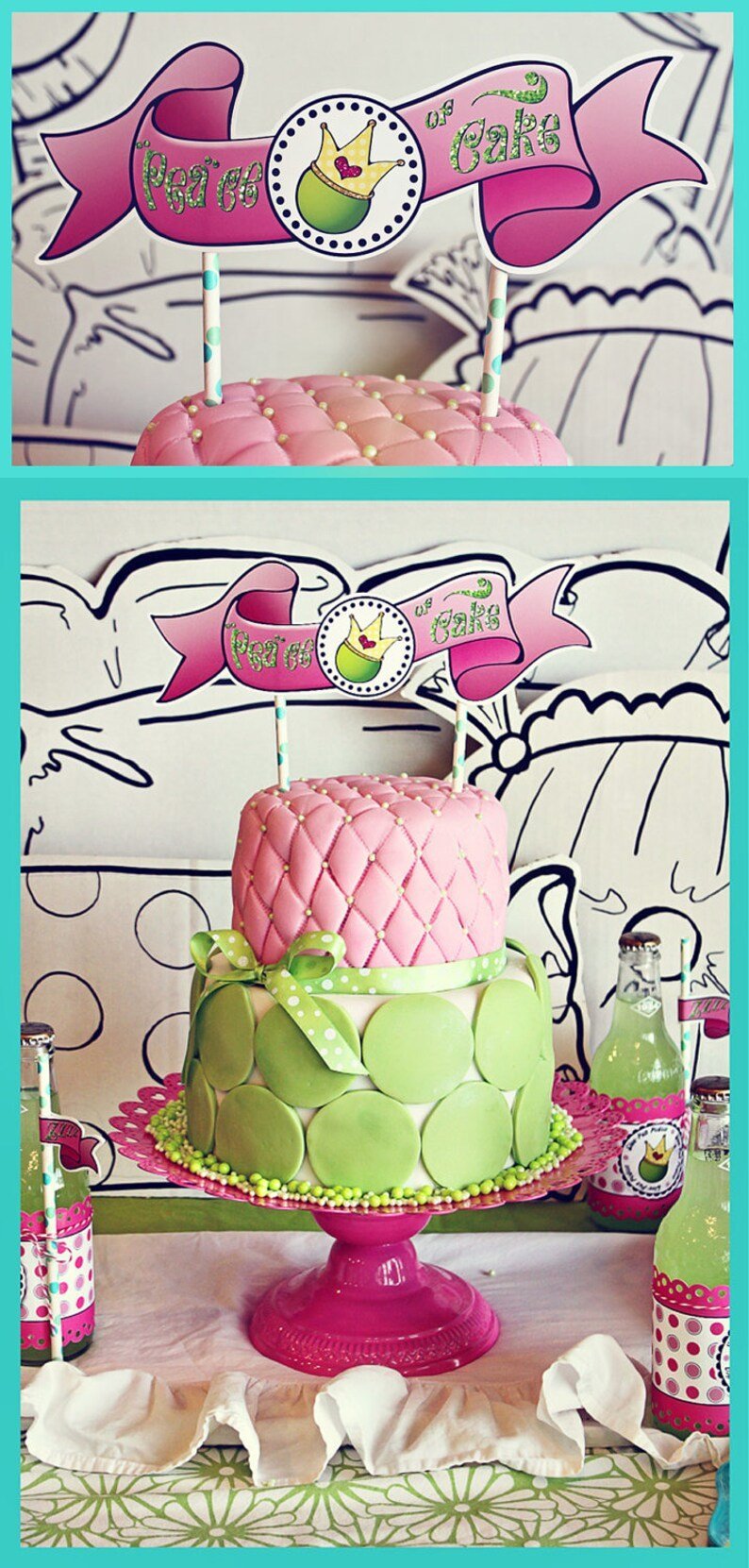 Розово зеленый торт для девочки