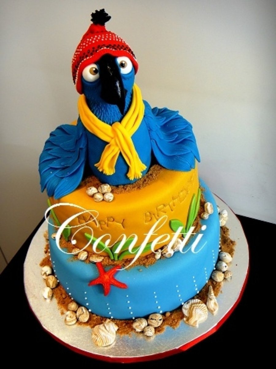 Торт в виде попугая с днем рождения