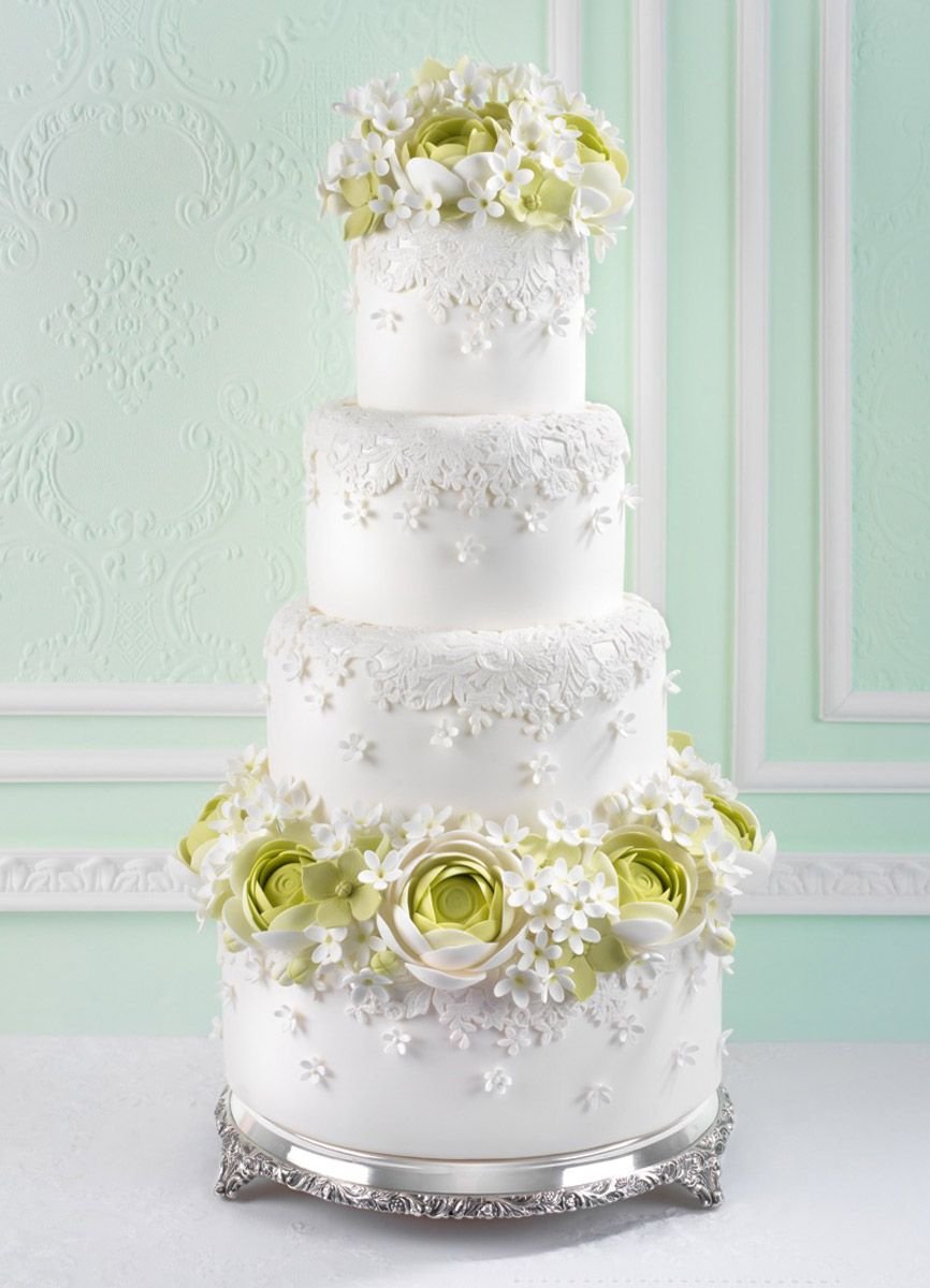 Свадебный торт бело зеленый
