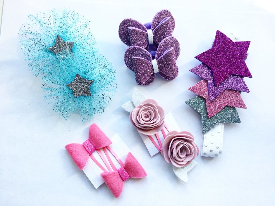 Глиттерный фоамиран, детские заколки бантики /glitter Foam, Baby hair clips Bows