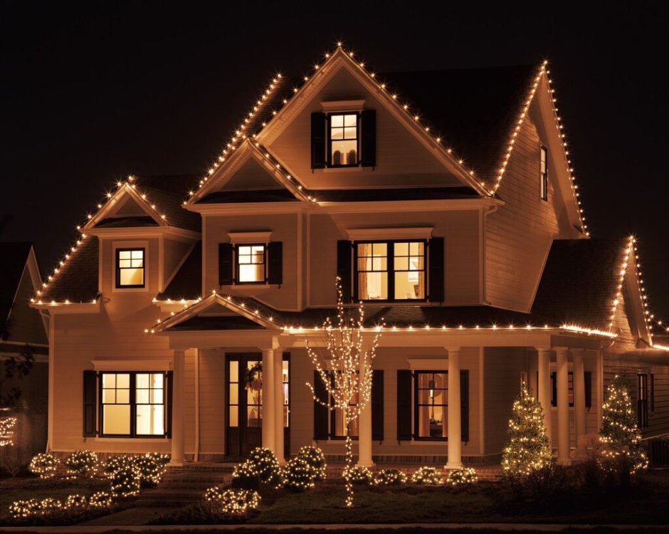 Американские подсветки домов на Рождество