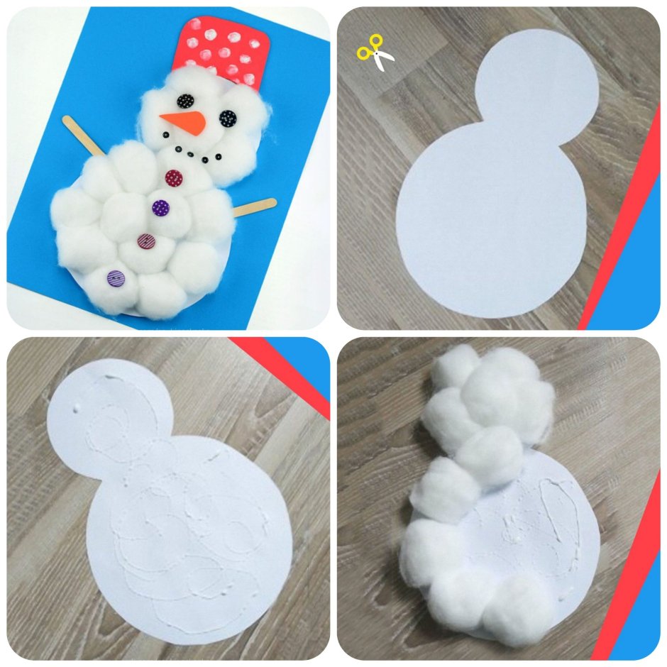 Снеговик из ватных дисков для малышей