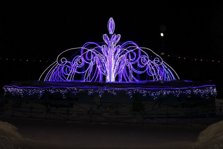 Фонтан новогодние световые в парке
