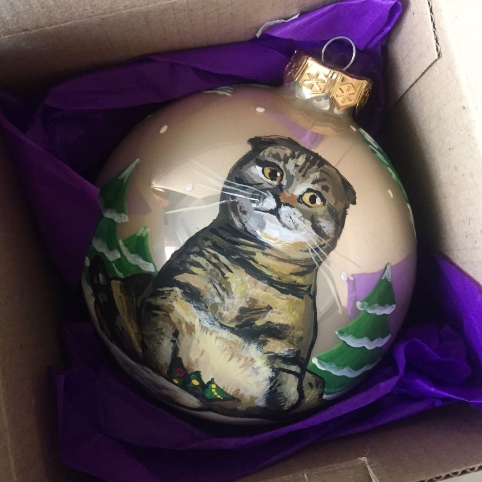 Кот с новогодним шариком